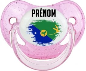 Drapeau effet pinceau L'île de noël avec prénom Tétine Physiologique Rose à paillette