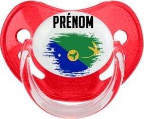 Drapeau effet pinceau L'île de noël avec prénom Tétine Physiologique Rouge à paillette