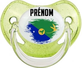 Drapeau effet pinceau L'île de noël avec prénom Tétine Physiologique Vert à paillette