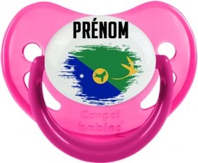 Drapeau effet pinceau L'île de noël avec prénom Tétine Physiologique Rose phosphorescente