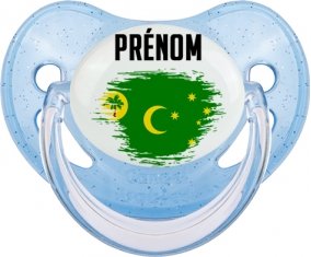 Drapeau effet pinceau Îles Cocos avec prénom Sucete Physiologique Bleue à paillette