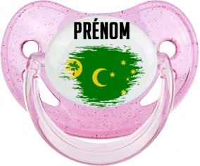 Drapeau effet pinceau Îles Cocos avec prénom Sucete Physiologique Rose à paillette