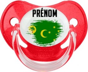 Drapeau effet pinceau Îles Cocos avec prénom Sucete Physiologique Rouge à paillette