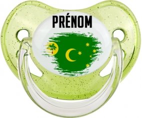Drapeau effet pinceau Îles Cocos avec prénom Sucete Physiologique Vert à paillette