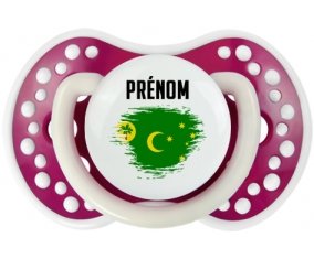 Drapeau effet pinceau Îles Cocos avec prénom Tétine LOVI Dynamic Fuchsia phosphorescente