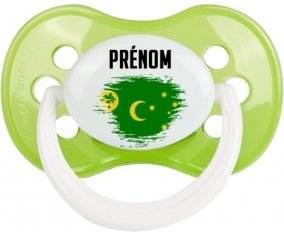 Drapeau effet pinceau Îles Cocos avec prénom Sucette Anatomique Vert classique