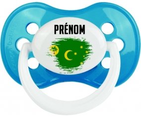 Drapeau effet pinceau Îles Cocos avec prénom Sucette Anatomique Cyan classique