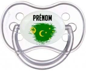 Drapeau effet pinceau Îles Cocos avec prénom Sucette Anatomique Transparente classique