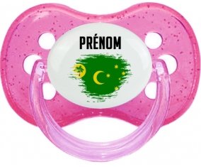 Drapeau effet pinceau Îles Cocos avec prénom Sucette Cerise Rose à paillette