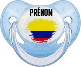 Drapeau effet pinceau Colombie avec prénom Sucette Physiologique Bleue à paillette