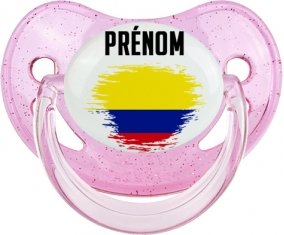 Drapeau effet pinceau Colombie avec prénom Sucette Physiologique Rose à paillette