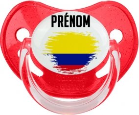 Drapeau effet pinceau Colombie avec prénom Sucette Physiologique Rouge à paillette
