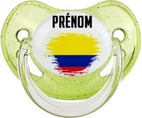 Drapeau effet pinceau Colombie avec prénom Sucette Physiologique Vert à paillette