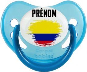 Drapeau effet pinceau Colombie avec prénom Sucette Physiologique Bleue phosphorescente