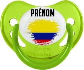 Drapeau effet pinceau Colombie avec prénom Sucette Physiologique Vert phosphorescente