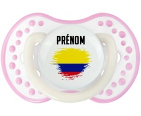 Drapeau effet pinceau Colombie avec prénom Sucette LOVI Dynamic Blanc-rose phosphorescente