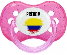 Drapeau effet pinceau Colombie avec prénom Sucette Cerise Rose à paillette