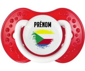 Drapeau effet pinceau Comores avec prénom Sucette LOVI Dynamic Blanc-rouge classique