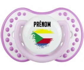 Drapeau effet pinceau Comores avec prénom Sucette LOVI Dynamic Blanc-mauve classique