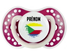 Drapeau effet pinceau Comores avec prénom Sucette LOVI Dynamic Fuchsia phosphorescente