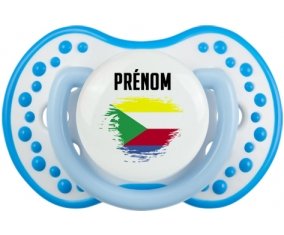 Drapeau effet pinceau Comores avec prénom Sucette LOVI Dynamic Blanc-bleu phosphorescente