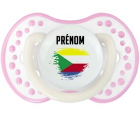 Drapeau effet pinceau Comores avec prénom Sucette LOVI Dynamic Blanc-rose phosphorescente