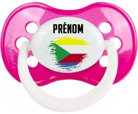 Drapeau effet pinceau Comores avec prénom Sucette Anatomique Rose foncé classique