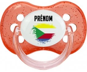 Drapeau effet pinceau Comores avec prénom Tétine Cerise Rouge à paillette