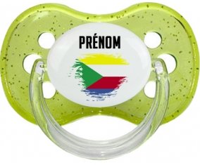 Drapeau effet pinceau Comores avec prénom Tétine Cerise Vert à paillette