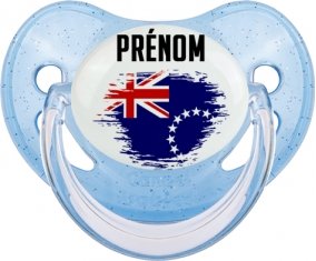 Drapeau effet pinceau les Îles Cook avec prénom Tétine Physiologique Bleue à paillette