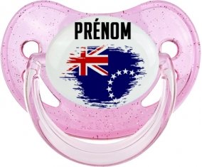 Drapeau effet pinceau les Îles Cook avec prénom Tétine Physiologique Rose à paillette
