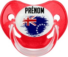 Drapeau effet pinceau les Îles Cook avec prénom Tétine Physiologique Rouge à paillette
