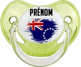 Drapeau effet pinceau les Îles Cook avec prénom Tétine Physiologique Vert à paillette