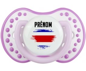 Drapeau effet pinceau Costa Rica avec prénom Tétine LOVI Dynamic Blanc-mauve classique