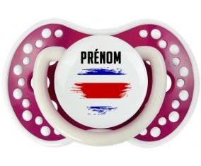 Drapeau effet pinceau Costa Rica avec prénom Tétine LOVI Dynamic Fuchsia phosphorescente