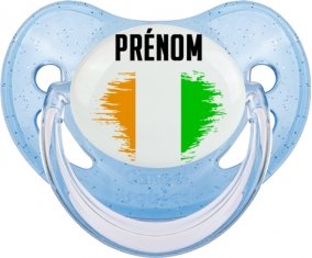 Drapeau effet pinceau Côte d'Ivoire avec prénom Sucette Physiologique Bleue à paillette