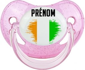Drapeau effet pinceau Côte d'Ivoire avec prénom Sucette Physiologique Rose à paillette