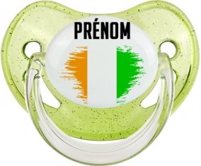 Drapeau effet pinceau Côte d'Ivoire avec prénom Sucette Physiologique Vert à paillette
