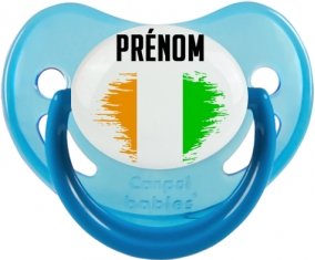 Drapeau effet pinceau Côte d'Ivoire avec prénom Sucette Physiologique Bleue phosphorescente