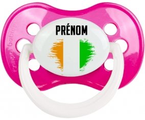 Drapeau effet pinceau Côte d'Ivoire avec prénom Tétine Anatomique Rose foncé classique