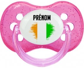 Drapeau effet pinceau Côte d'Ivoire avec prénom Sucette Cerise Rose à paillette