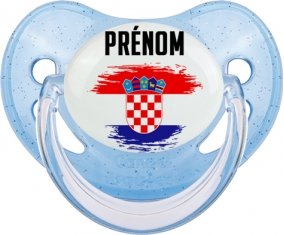 Drapeau effet pinceau Croatie avec prénom Sucette Physiologique Bleue à paillette