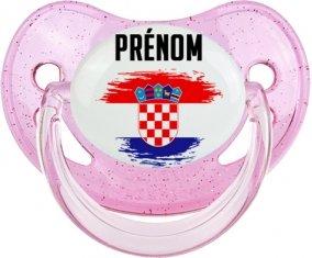 Drapeau effet pinceau Croatie avec prénom Sucette Physiologique Rose à paillette