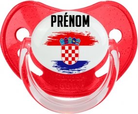 Drapeau effet pinceau Croatie avec prénom Sucette Physiologique Rouge à paillette
