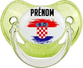Drapeau effet pinceau Croatie avec prénom Sucette Physiologique Vert à paillette
