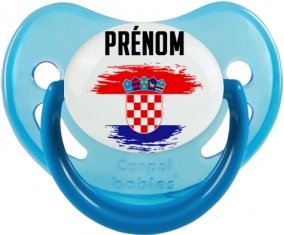 Drapeau effet pinceau Croatie avec prénom Sucette Physiologique Bleue phosphorescente