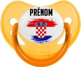 Drapeau effet pinceau Croatie avec prénom Sucette Physiologique Jaune phosphorescente
