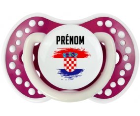 Drapeau effet pinceau Croatie avec prénom Sucette LOVI Dynamic Fuchsia phosphorescente