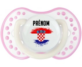 Drapeau effet pinceau Croatie avec prénom Sucette LOVI Dynamic Blanc-rose phosphorescente