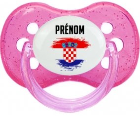 Drapeau effet pinceau Croatie avec prénom Tétine Cerise Rose à paillette